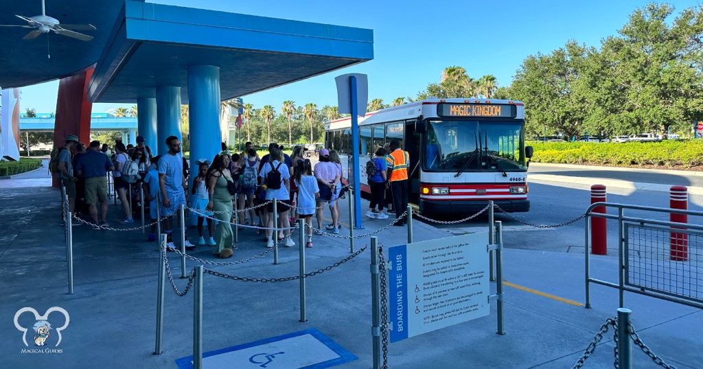 Disney transportation bus leaving the Art of Animation to take guests to Magic Kingdom