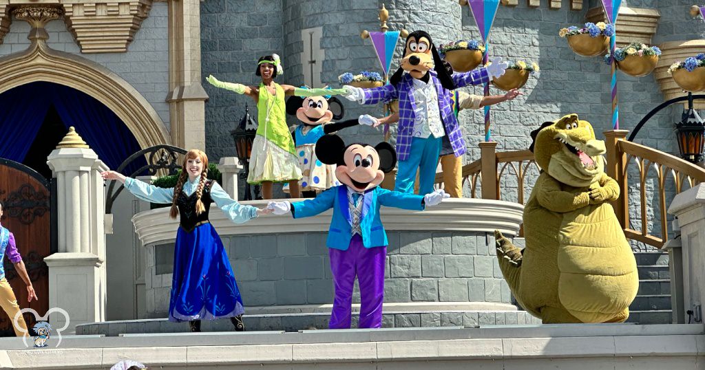 Mickey's Magical Friendship Faire happens on the stage outside of the castle, check the show times in My Disney Experience App on the day you're there.