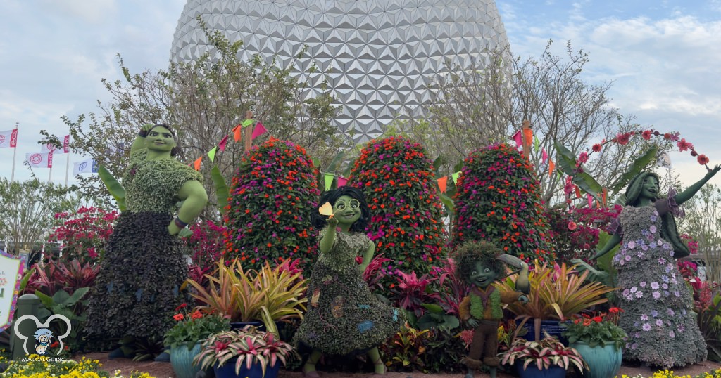 Encanto Topiaries at the front of the Disney Park for the 2023 EPCOT International Flower & Garden Festival.