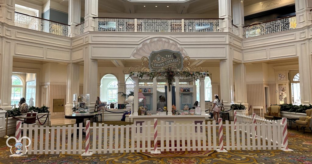 The Grand Cottage available at the Grand Floridian in Disney World. The Easter decorations and the Grand Cottage are typically put up two weeks before Easter until the day after Easter.