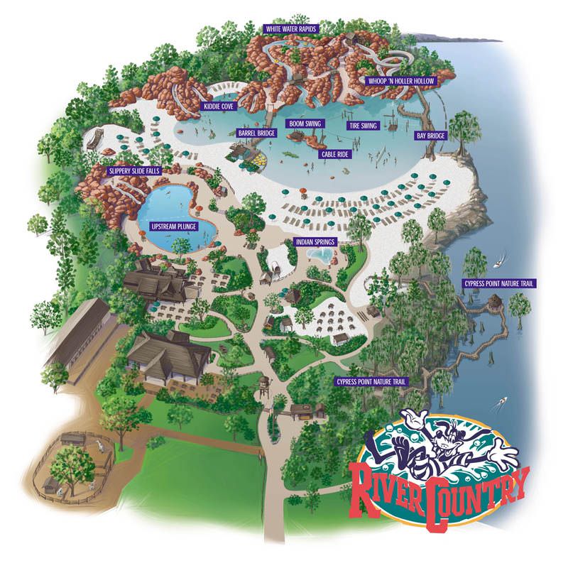 Map of the lake built by Disney that is now abandoned. You can see Goofy was the mascot for River Country.