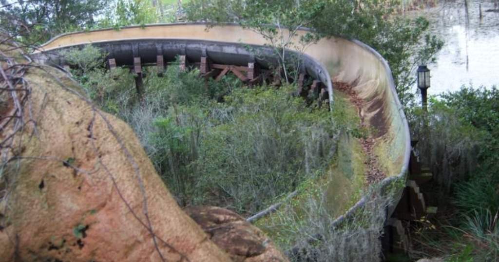The slides that have been abandoned in River Country in Bay Lake at Disney World circa 2009