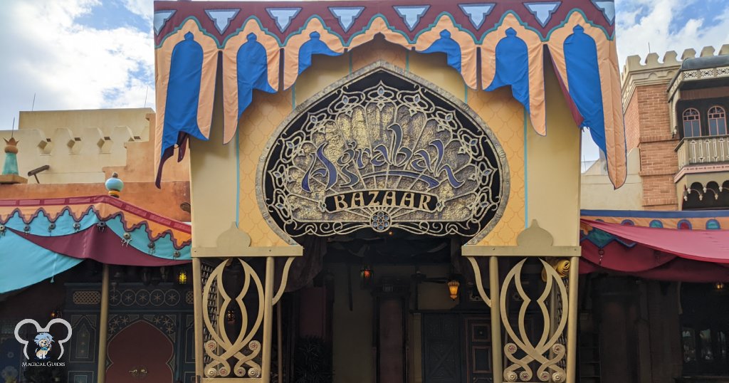 You can find vendors like Sunglass Hut, and misc items. You can also meet some of the characters from Aladdin here at the Agrabah Bazaar.