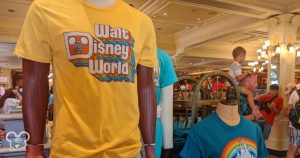 A Walt Disney World T-shirt on display in in the Emporium, the main shopping destination at Magic Kingdom.