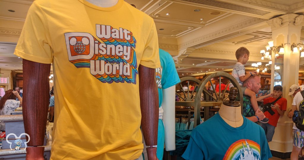 A Walt Disney World T-shirt on display in in the Emporium, the main shopping destination at Magic Kingdom.