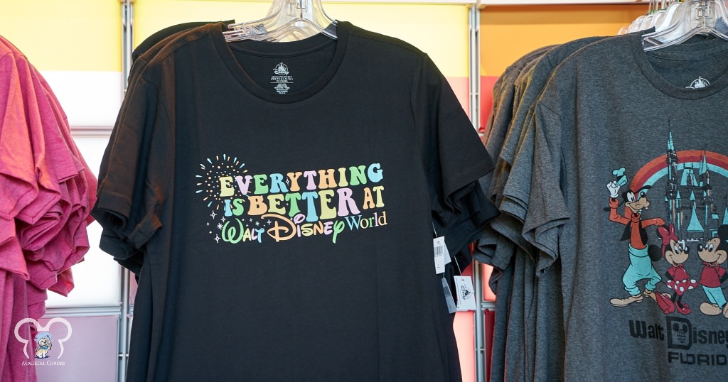 A Disney tshirt displaying the words, everything is better at Walt Disney World. Just be sure not to over spend on souvenirs. 