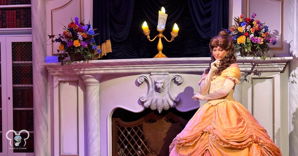 Story time with Princess Belle retells the love story of how her and the Beast fall in love.