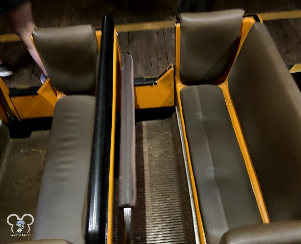 The bench seat to ride Big Thunder Mountain, you're secured be a bar showing the ride is fairly tame.