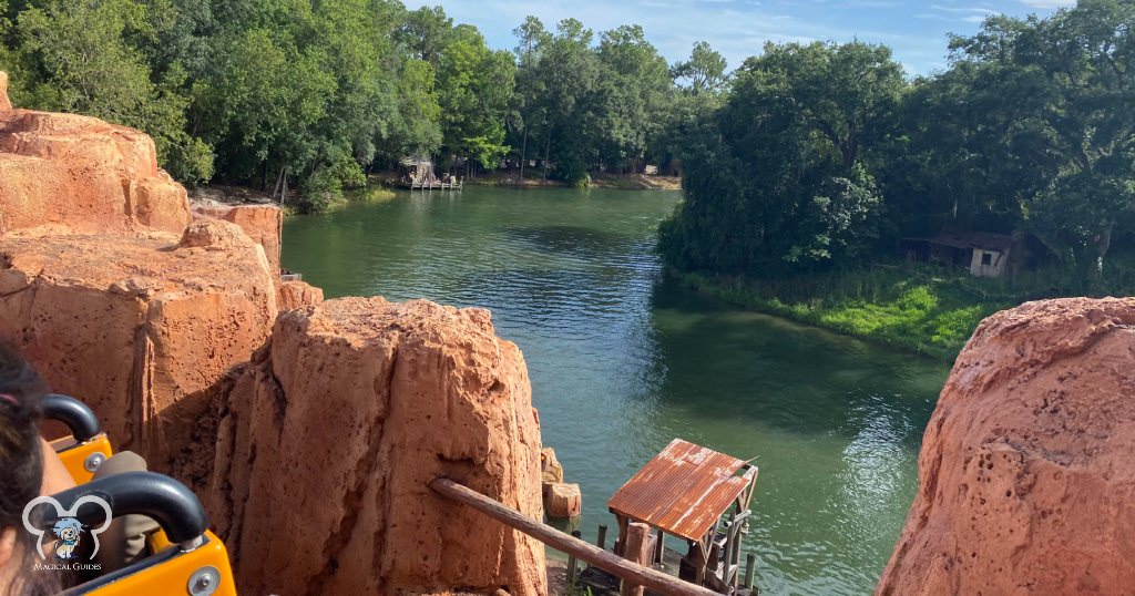 The view while riding Big Thunder overlooking Tom Sawyer Island, another attraction in Frontierland.