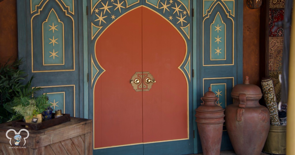 Agrabah Bazaar in Magic Kingdom across from the Magic Carpets of Aladdin Ride. It's easy to miss this meeting spot when the characters aren't there and you will want to get in line before the characters arrive.