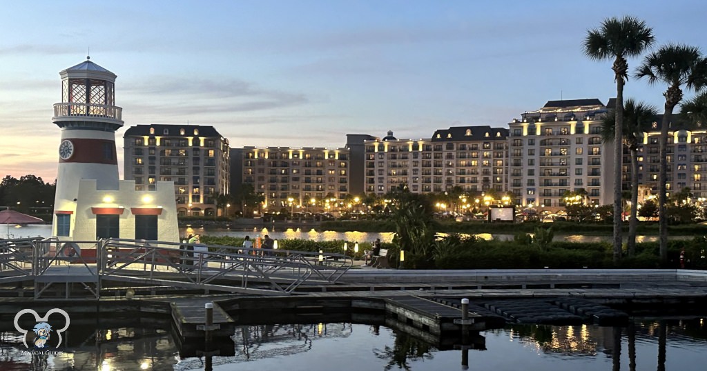 Resort view from Disney's Caribbean Beach looking at Disney's Riviera.