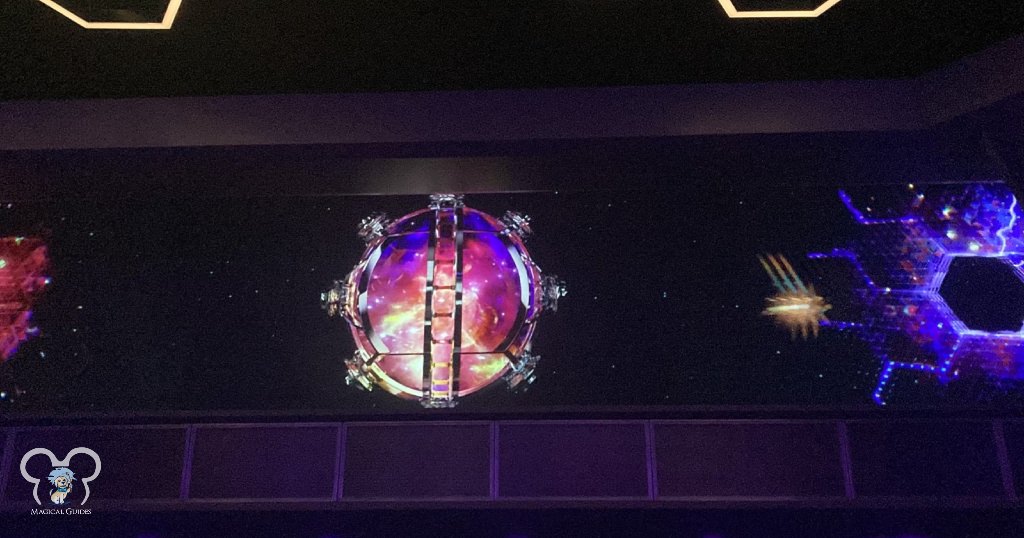 Part of the pre-show for Guardians of the Galaxy: Cosmic Rewind at Walt Disney World. The Guardians ride has two pre-shows before you board your starjumper.
