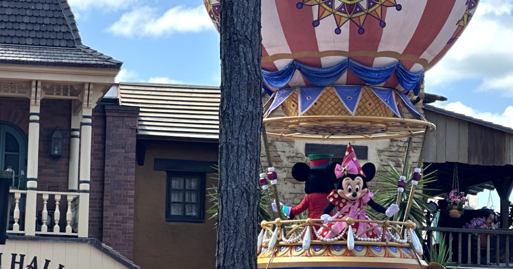 Minnie Mouse in the Festival of Fantasy Parade in Magic Kingdom. Minnie and Mickey can be found at the end of the parade.