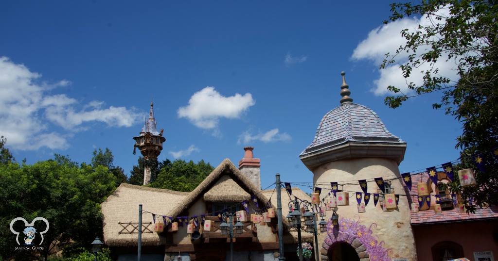 Rapunzel's Tower and the Rapunzel bathrooms in Magic Kingdom. Rapunzel fans can't miss this themed area!