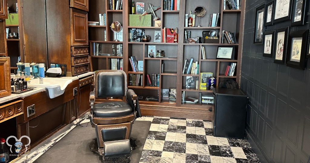 An old school feel with a barber chair in a relaxed setting.