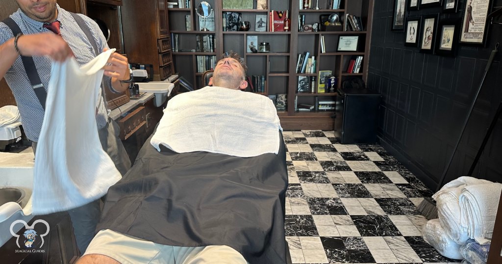 The start of the premium shave with the first hot towel to begin the relaxation.